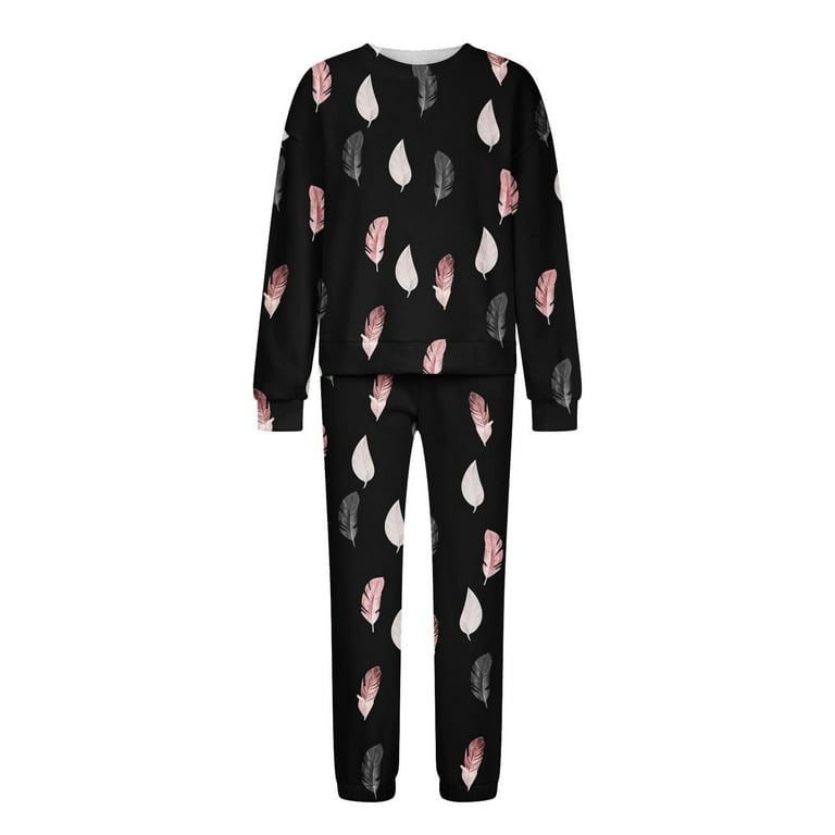 RQYYD Women's 2 Piece Plush Fleece Pajama Set,Long Sleeve Tops Pants Zipper  Sweatsuit Set Warm Loungewear Sleepwear on Clearance (Black,XXL)