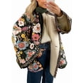thumbnail image 1 of Veste Matelassée à Manches Longues pour Femmes, Imprimé Floral, Ouverte devant, Noire TTTG, 1 of 9