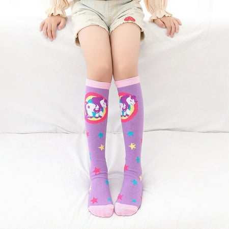 

PWFE Women s Stocking Harajuku Colorful Cartoon Cute Funny Unicorn Skull Dino Kawaii Knee Long For Girl