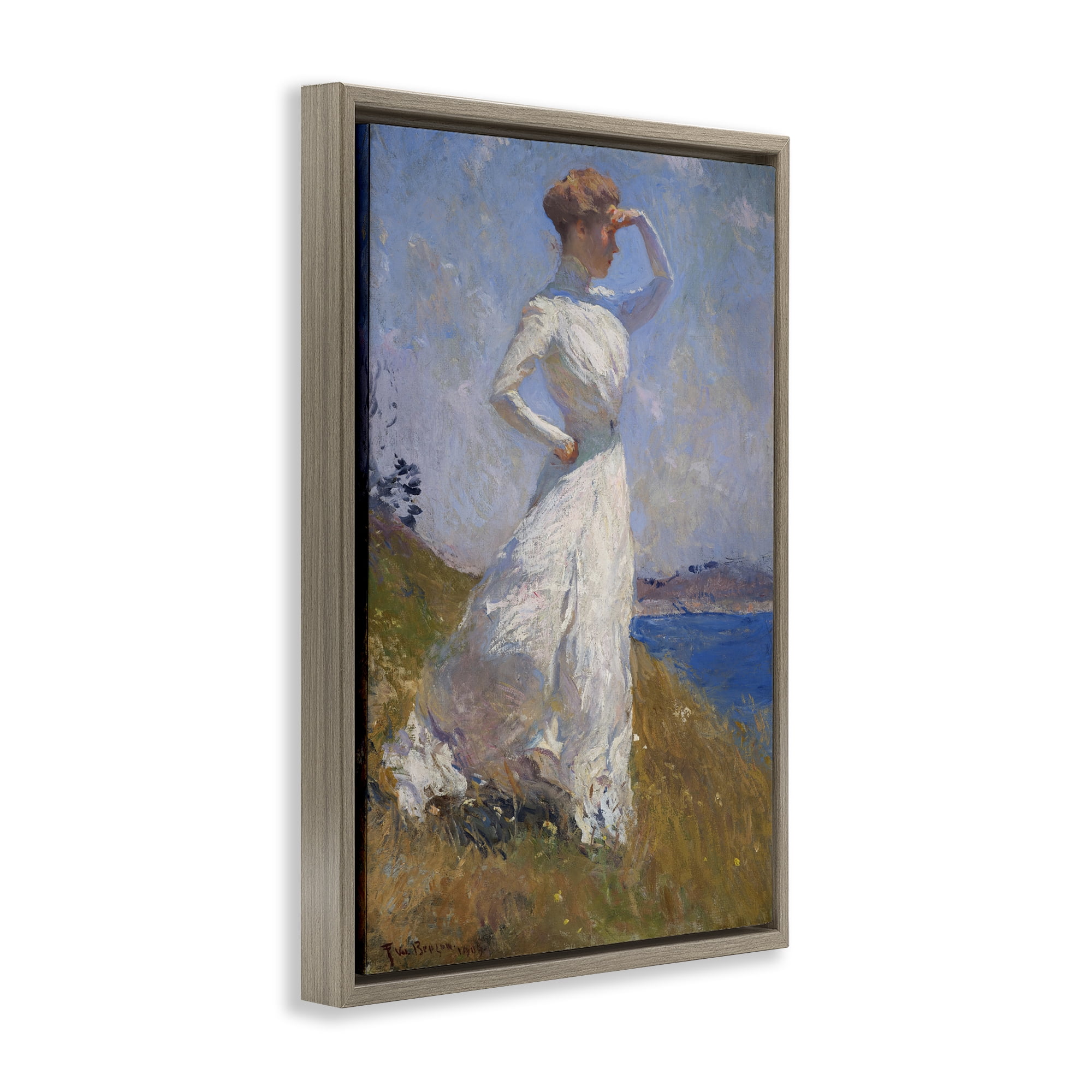 Stupell Industries Classical Woman in Sunlight People Painting Brown Floater Framed Canvas Art Print Wall Art, 17 x 25