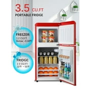 Krib Bling 3.5Cu.ft Compact Refrigerator with 7 Level Thermostat, Mini Fridge with Freezer, 2 Door Portable Fridge with Removable Glass Shelves, Suitable for Kitchen, Apartment, Dorm, Bar Red