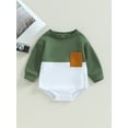 thumbnail image 2 of GXFC Infant Baby Boys Fall Contrast Color Rompers Sweatshirts Newborn Boys Long Sleeve Patchwork One Piece Jumpsuits with Pocket Toddler Boys Autumn Bodysuit Clothes 0-24M, 2 of 9