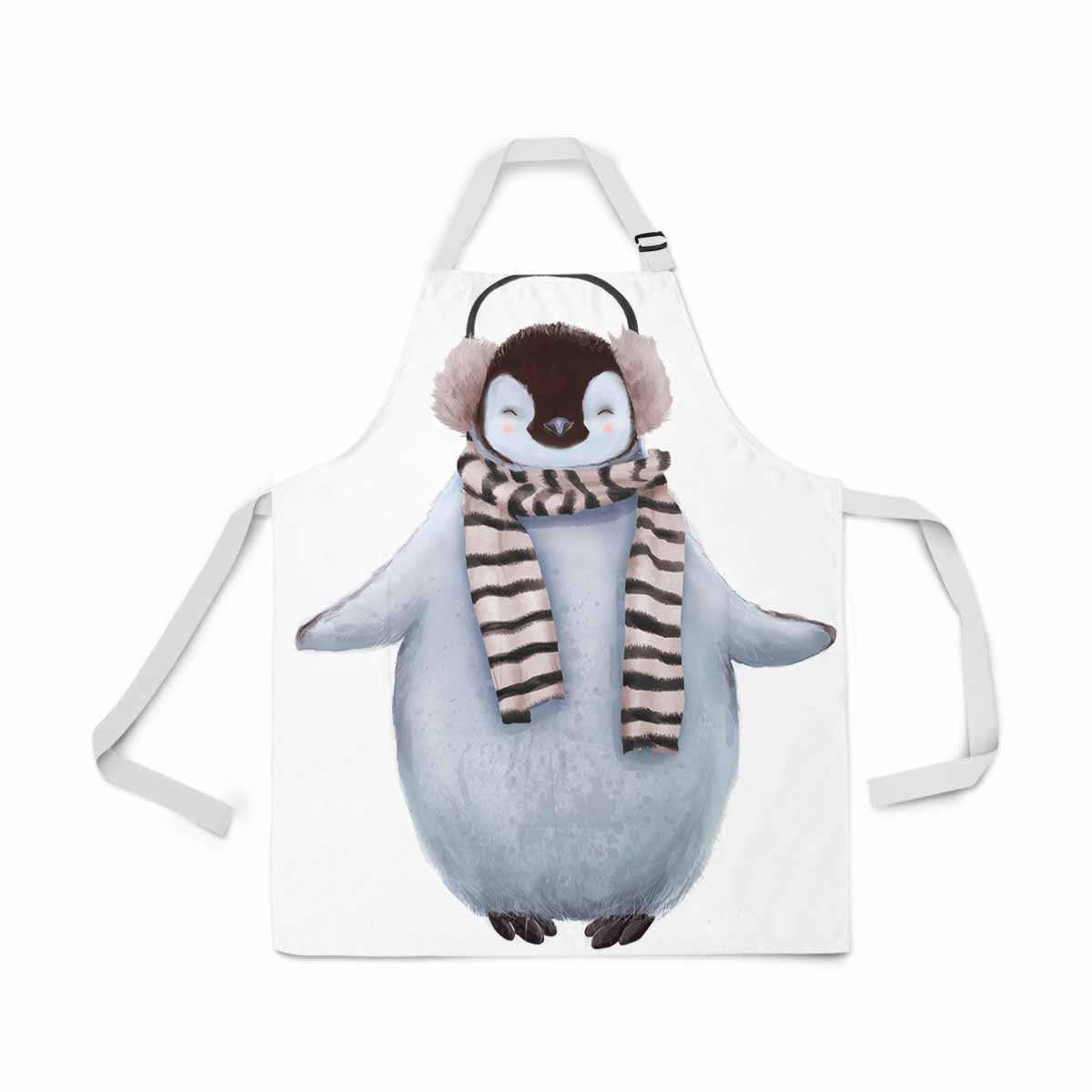 ASHLEIGH Cute Winter Penguin Adjustable Bib Apron for Women Men Girls Chef with Pockets Novelty Kitchen Apron for Cooking Baking Gardening Pet Grooming Cleaning