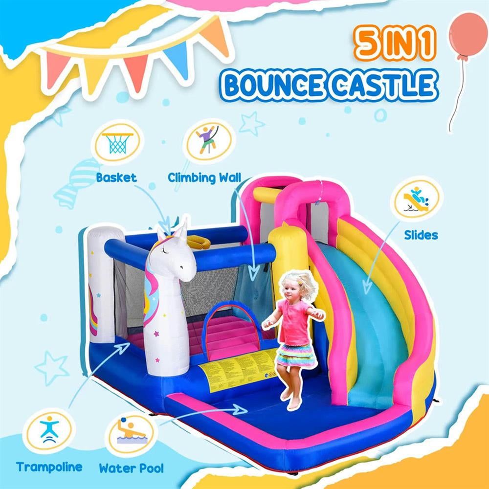 Topcobe 5-in-1 Inflatable Bounce House with Slide, Climbing Wall, Water Gun, and More, Inflatable Water Slide for Kids with 2 Min. Inflation, Kids Bounce House for Kids Backyard Activity