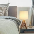 thumbnail image 5 of Brown Wooden Tripod Nightstand Lamp with Fabric Shade, 5 of 7