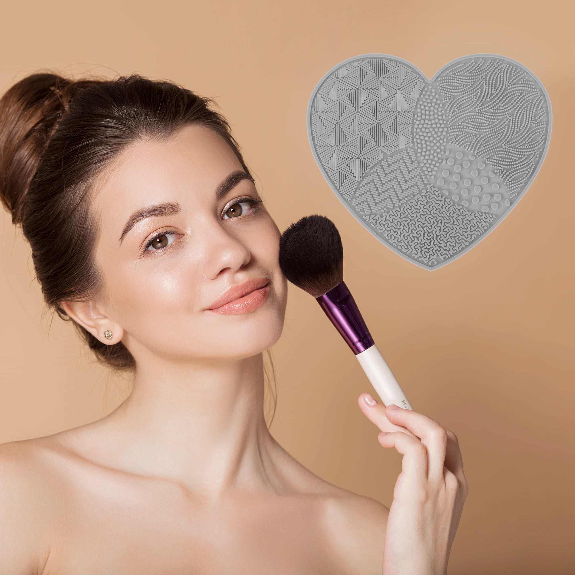 Unique Bargains 1Pc Heart-shaped Makeup Sponge Brush Cleaner for Quickly Cleaning Gray