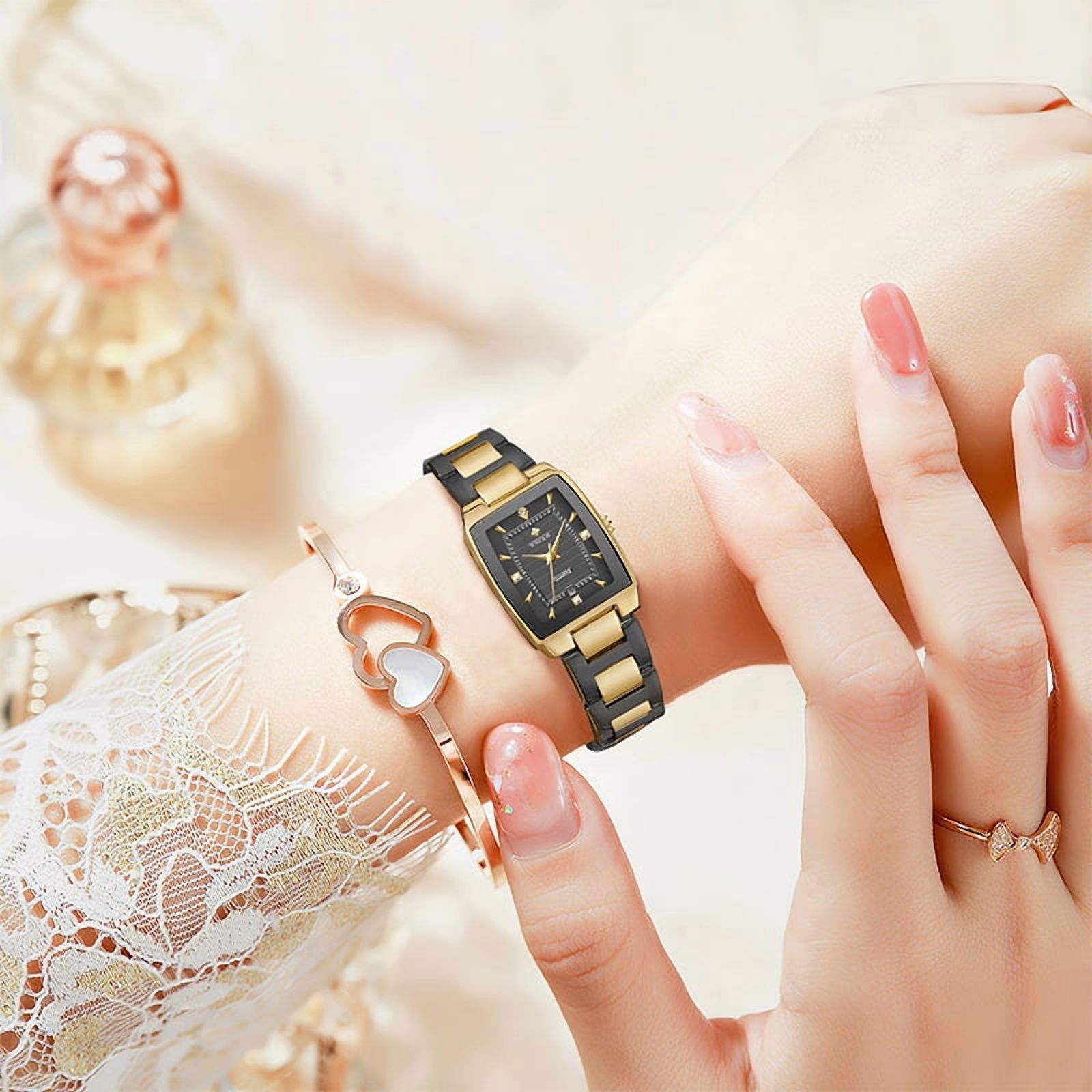 Square Watches for Women, Women's Wristwatches, Ladies Waterproof Stainless Steel Analog Small Dainty Gold Watch for Women