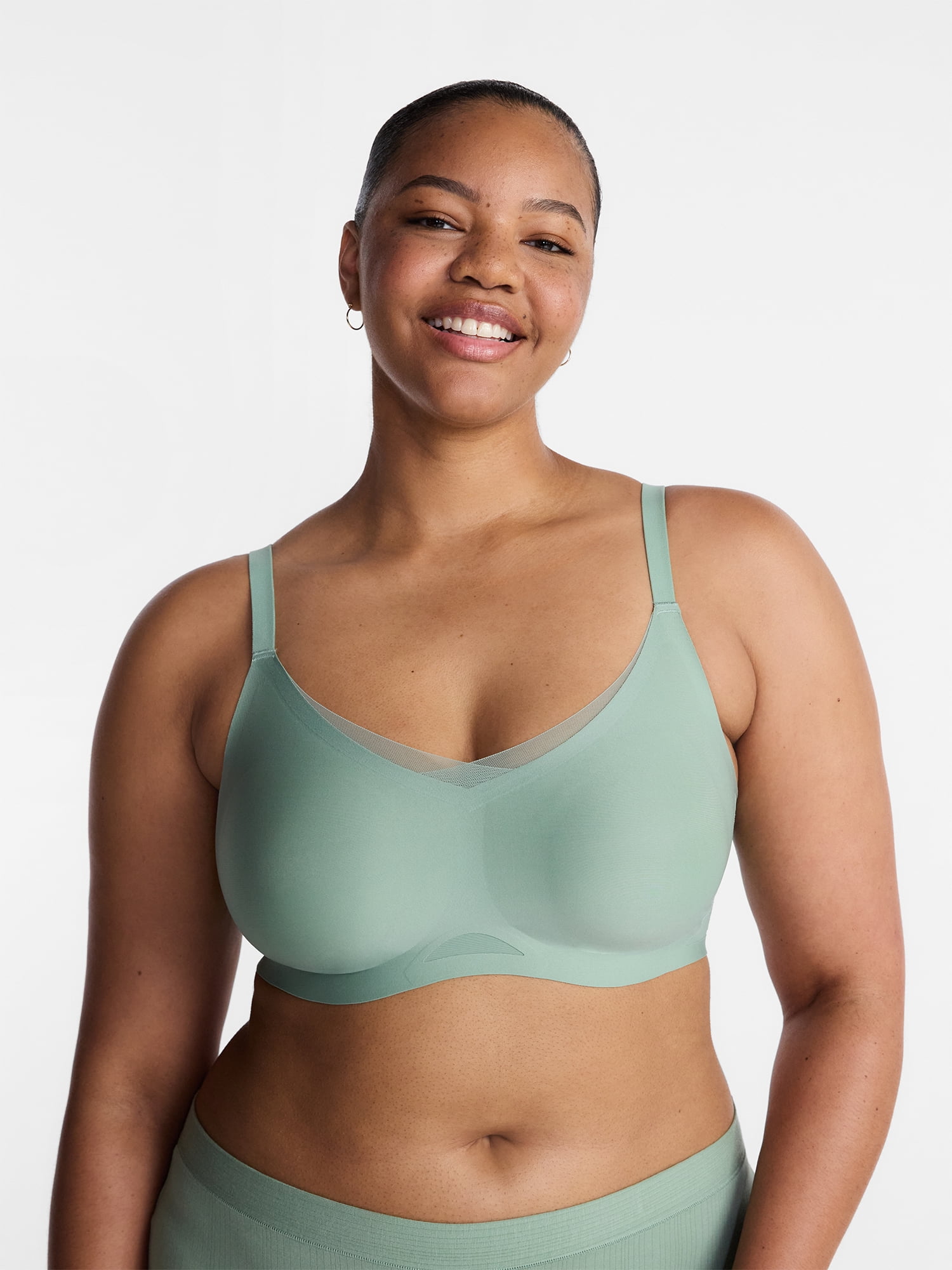 Joyspun Women’s Wireless Bonded Bra with Mesh Inserts, Sizes XS-XXXL
