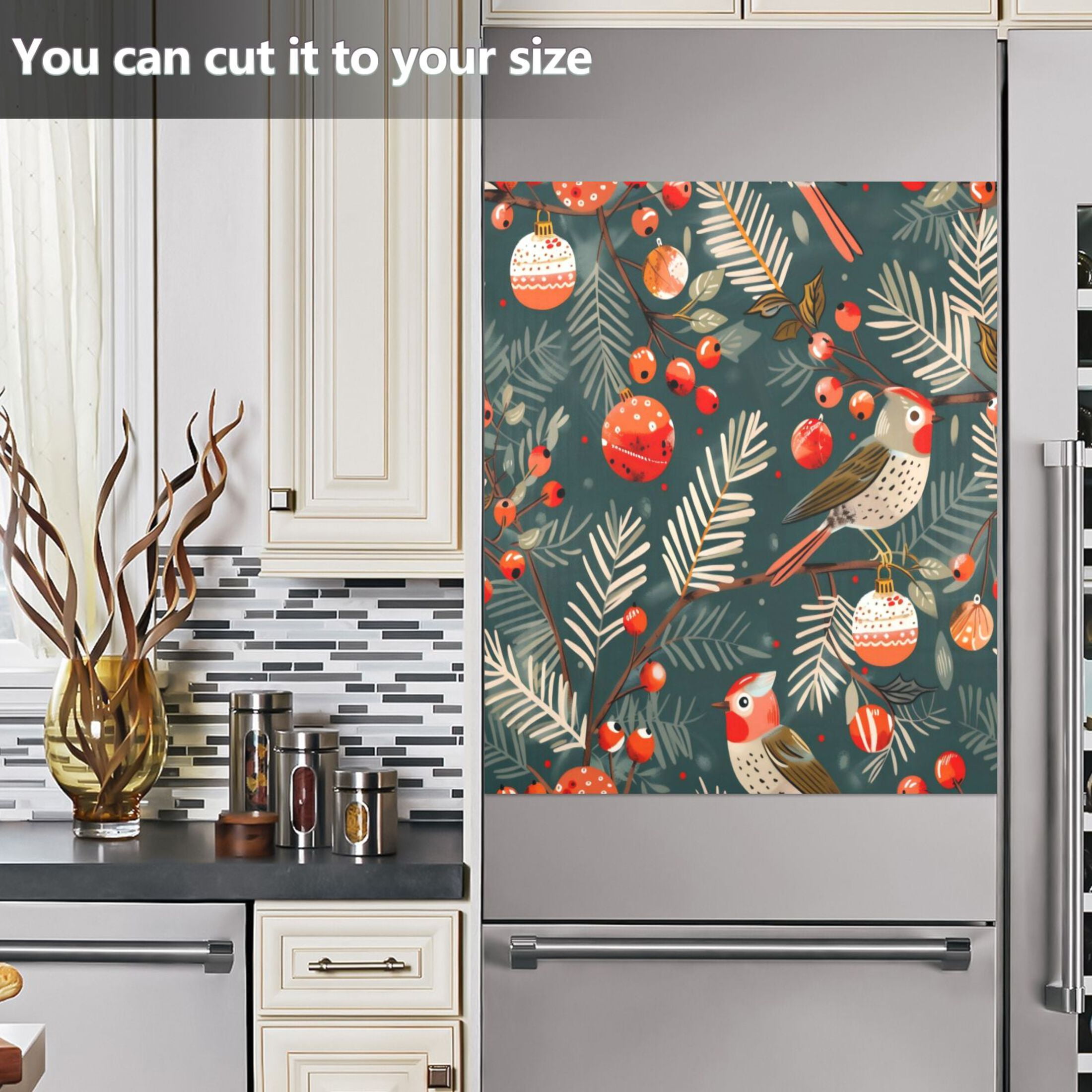 Dishwasher Magnetic Sticker 23x26 Inch Refrigerator Magnetic Sticker Washing Machine Magnetic Sticker Kitchen Panel Magnetic Sticker Home Decor Christmas Bird