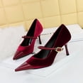 thumbnail image 3 of Zapatos de tacón alto y fino para mujer, con punta de gamuza y tacón bajo, con hebilla de metal y punta recta, para banquetes, con un solo zapato para mujer, 3 of 5