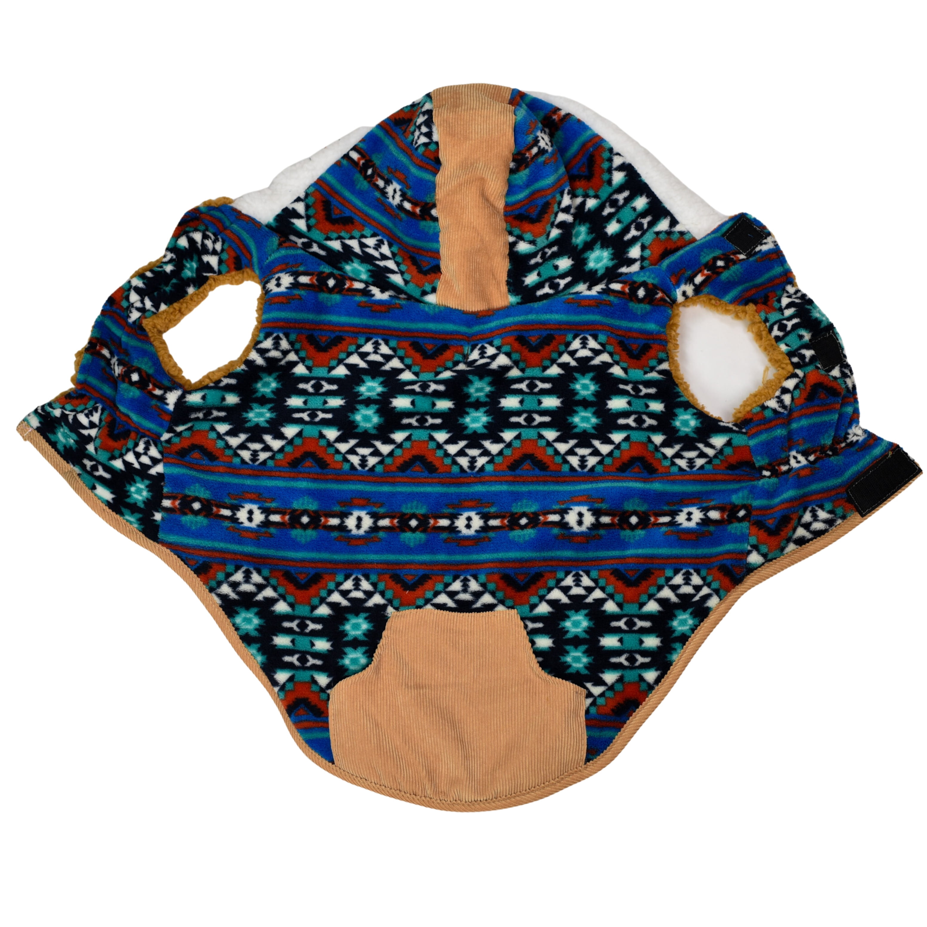 Vibrant Life Dog Clothes: Blueprint Fleece Hooded Jacket with Corduroy Trim, S