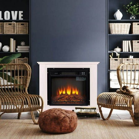 18 in. 1400-Watt Patio Electric Heater with Log Set Realistic Flame and Overheating Protection