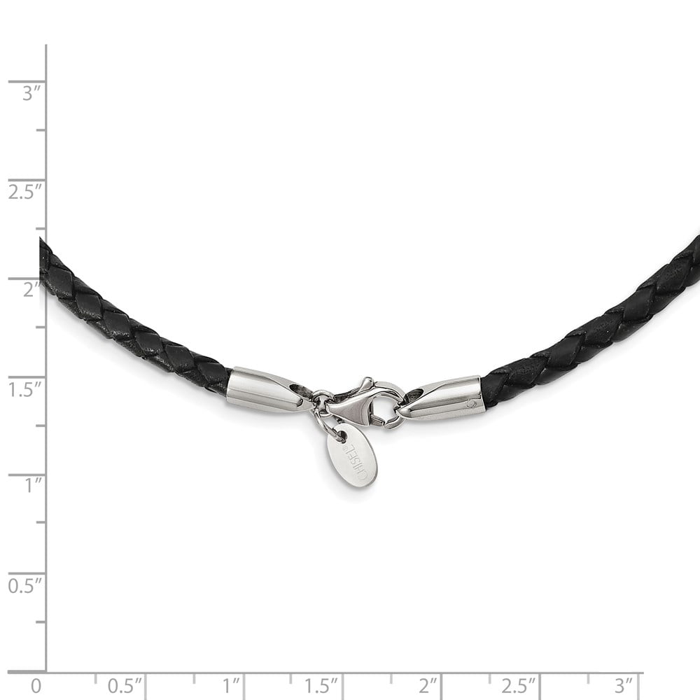 Stainless Steel Cord & Leather Chain Necklace Chisel 4 mm Genuine Weave 18 inch