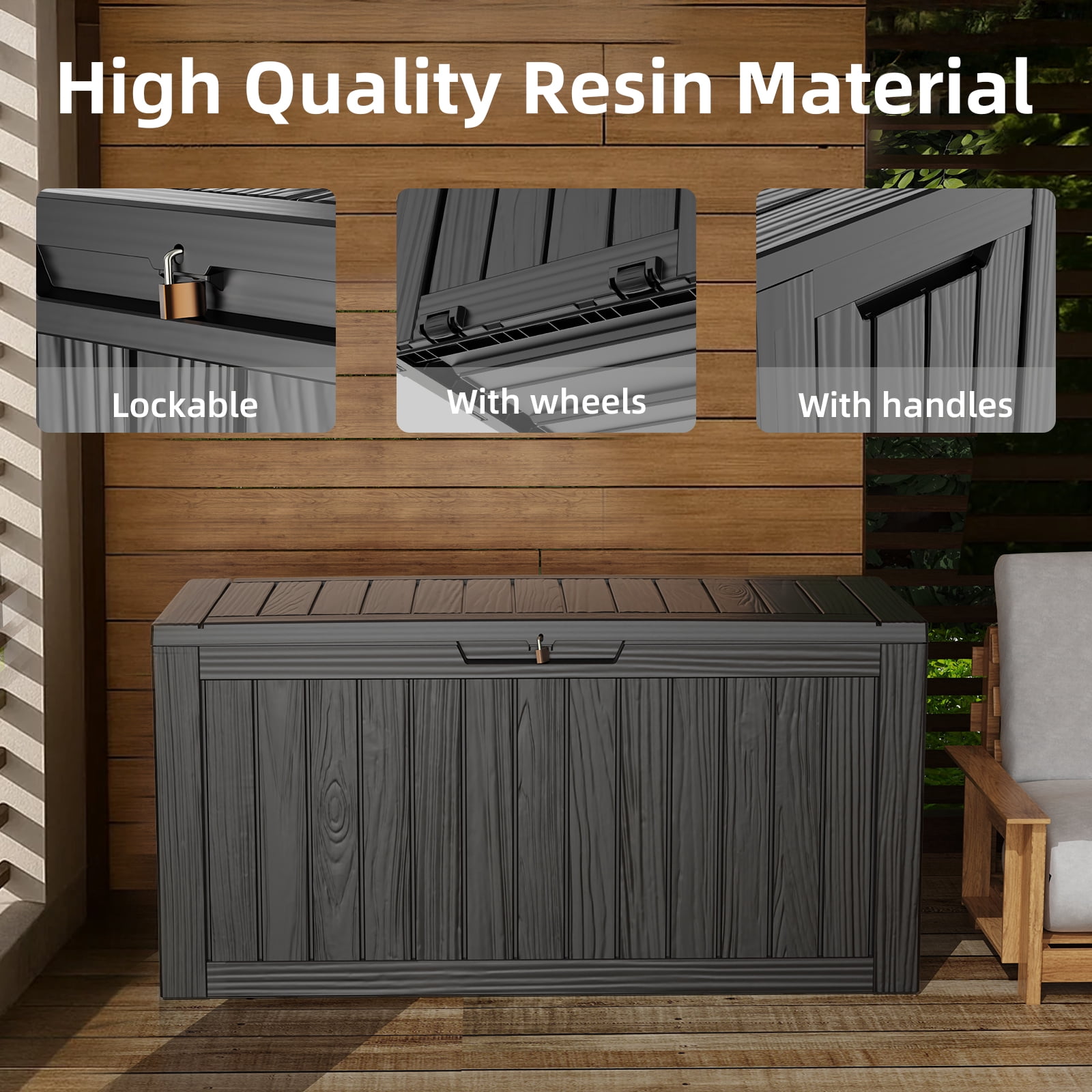EASY UP 75gallon outdoor resin deck box, weather-resistant and lockable with wheels, suitable for storing tools, clothing, and packages; ideal for    gardens, and bedrooms (black).Father's Day Gift