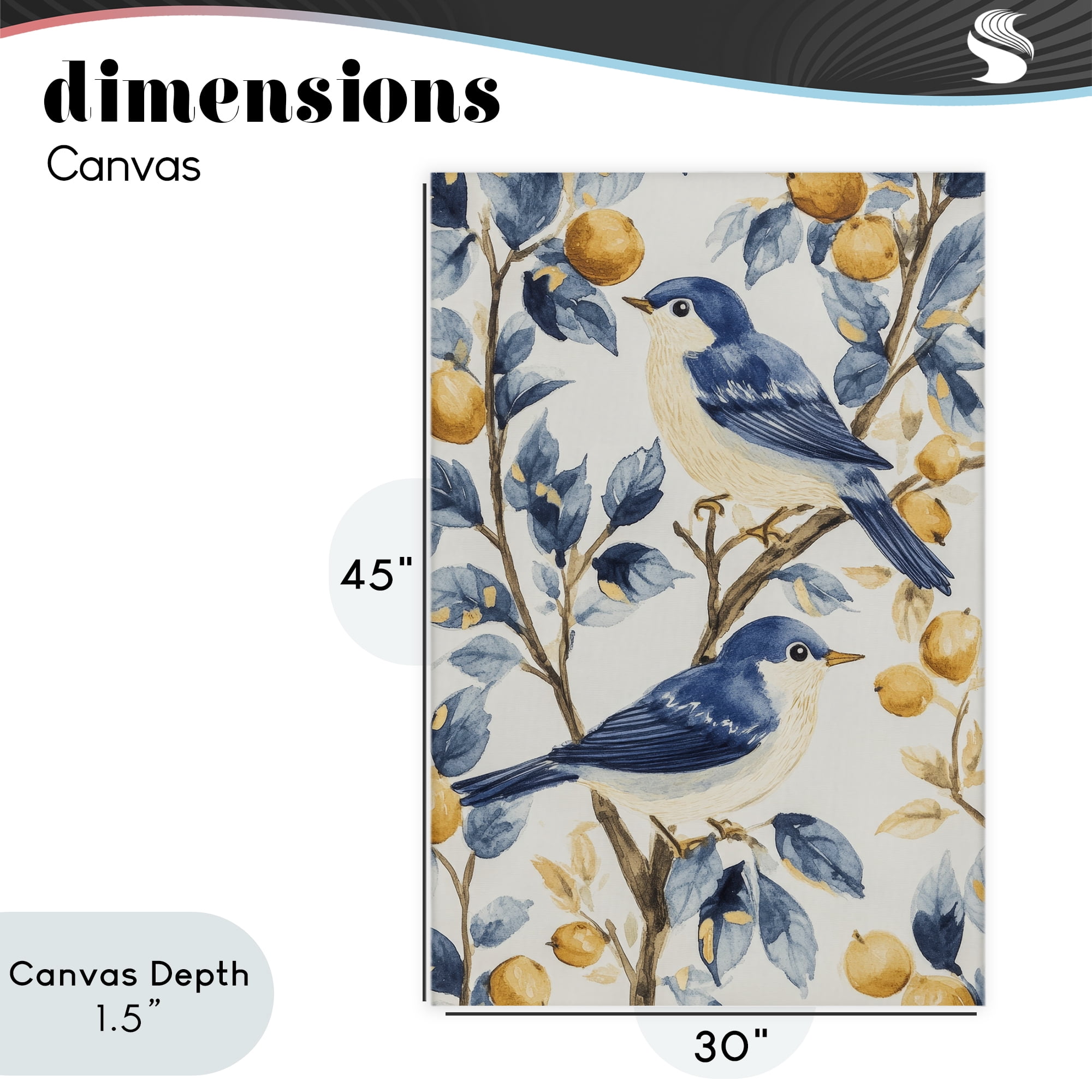 Stupell Industries Sweet Blue Birds on Lemon Branch Canvas Wall Art, design by Petal Prints Design