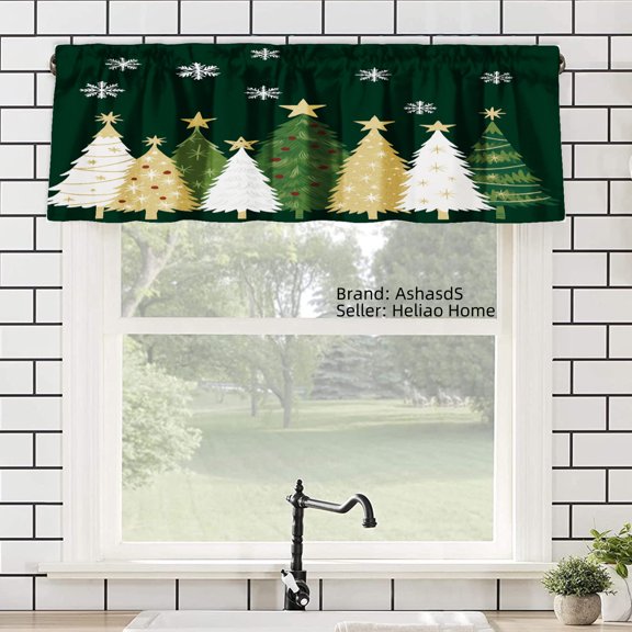 AshasdS Christmas Tree Snowflake Polyester Window Valance Curtain for Home Kitchen Living Room Bedroom Bathroom Decor 54x18 inch