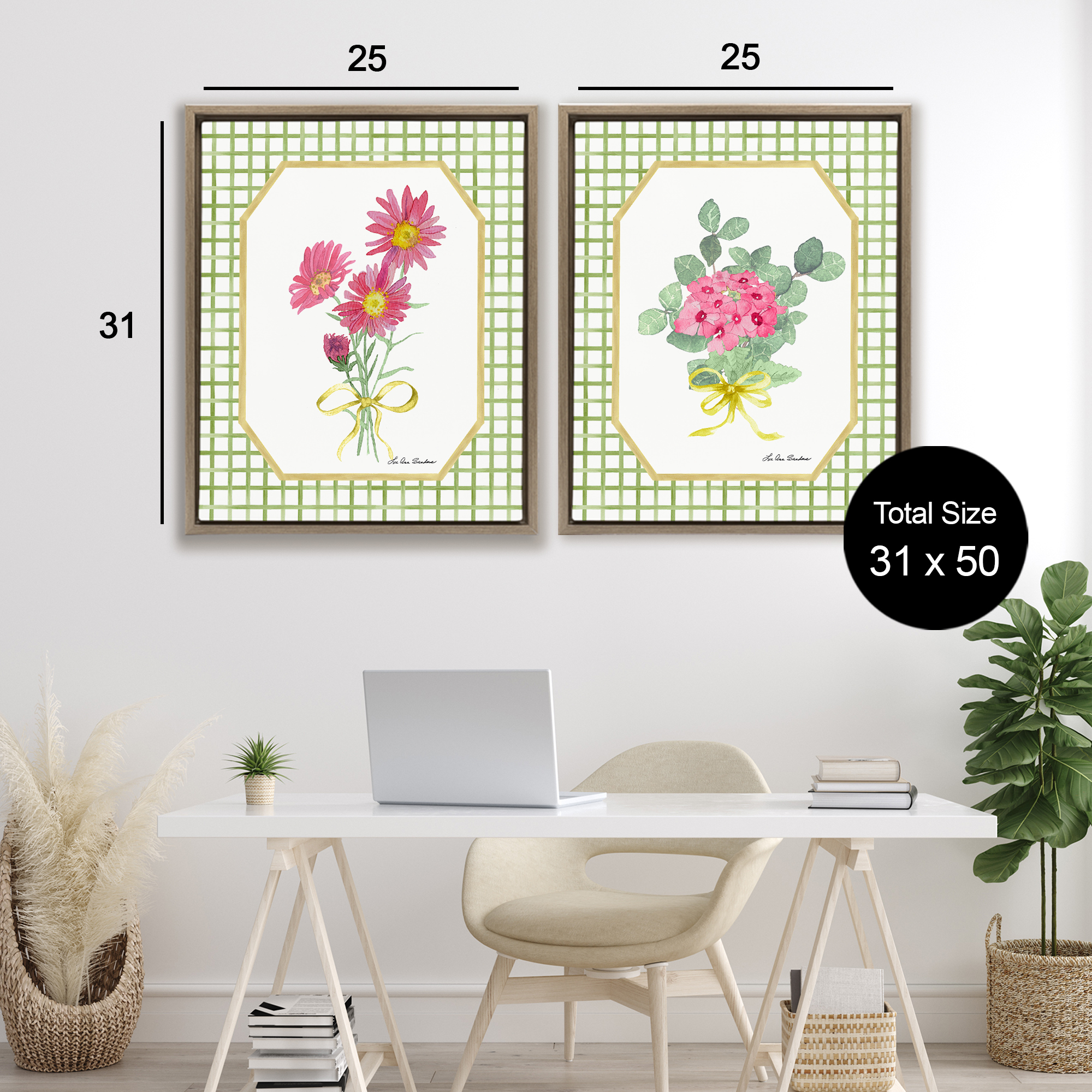 Cottage Botanical Story 2 Piece Brown Framed Floater Canvas Set, design by Lee Ann Sanders