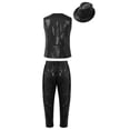 thumbnail image 2 of Doomiva Kids Boys Girls Sequin Performance Costume Vest Waistcoat Jazz Hip Hop Modern Dance Jacket with Pants Hat Black 7-8, 2 of 5
