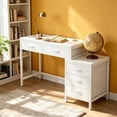 thumbnail image 5 of White Computer Desk with Drawers and Open Shelves, Writing Desk Workstation with Storage for Home Office Study Room Bedroom, Modern Style Furniture, 5 of 6
