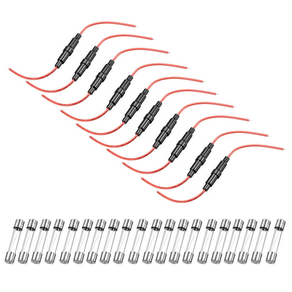 10 Pcs 6x30mm Inline Screw Type Fuse Holder 18 Gauge AWG Red Wire with 20 Pcs 10A Fast Blow Glass Fuses