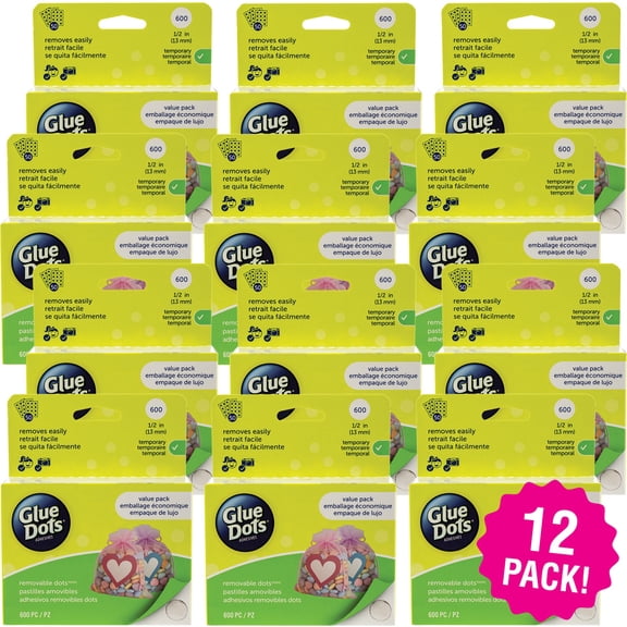 Glue Dots .5" Dot Sheets Value Pack 12/Pkg-Removeable, Clear
