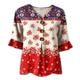 thumbnail image 3 of WHEANG 2026 Fashion American Flag Star Patch Collar 3/4 Sleeve V Neck Shirt | USA 250th Independence Day Patriotic Casual Blouse for Women, Fourth of July Patriotic Top(Color Red Size 4XL), 3 of 4