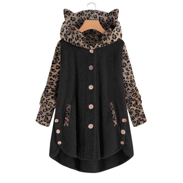 Puntoco Chaqueta De Mujer Chaqueta De Lana para Mujer Sudadera con Capucha De Imitación Sudadera con Capucha con Botones Bolsillo para Las Orejas Prendas De Vestir De Gran Tamaño Liquidación De Navidad Puntoco Puntoco-1750
