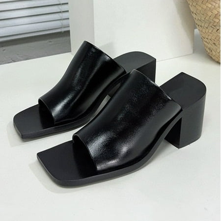 

Sandals Fashion Minimalist Temperament Solid Thick Heel Commuter Slippers