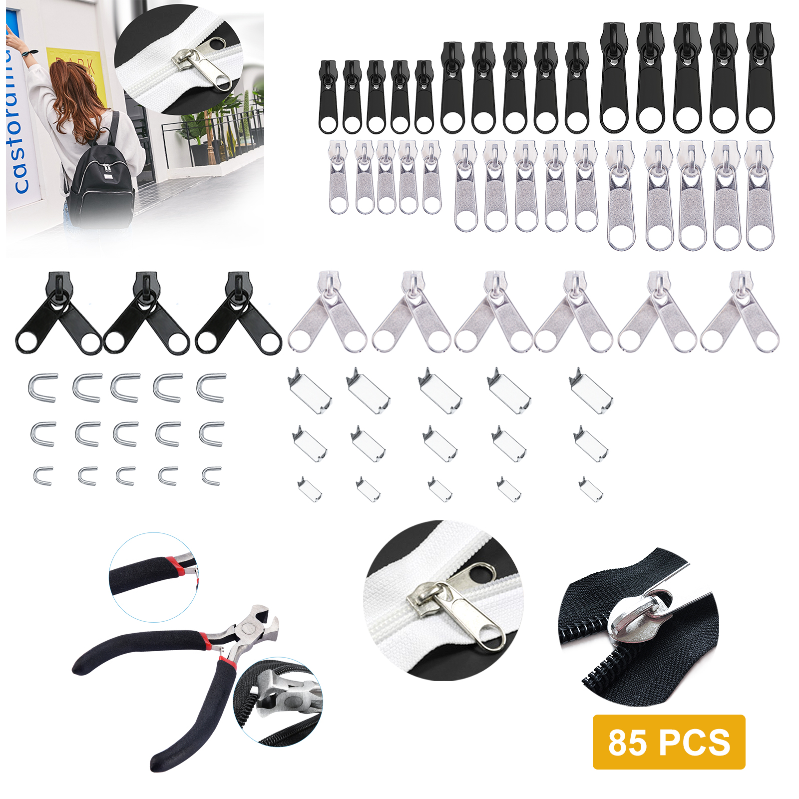 EEEKit 85Pcs Zipper Repair Kit, Zipper Rescue Zipper Pull Replacement