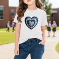 thumbnail image 5 of Kids Girls White Heart T-Shirt Valentine's Day Shirt Layered Denim Short Sleeve Top Soft Cotton Casual,Size 4 T, 5 of 9