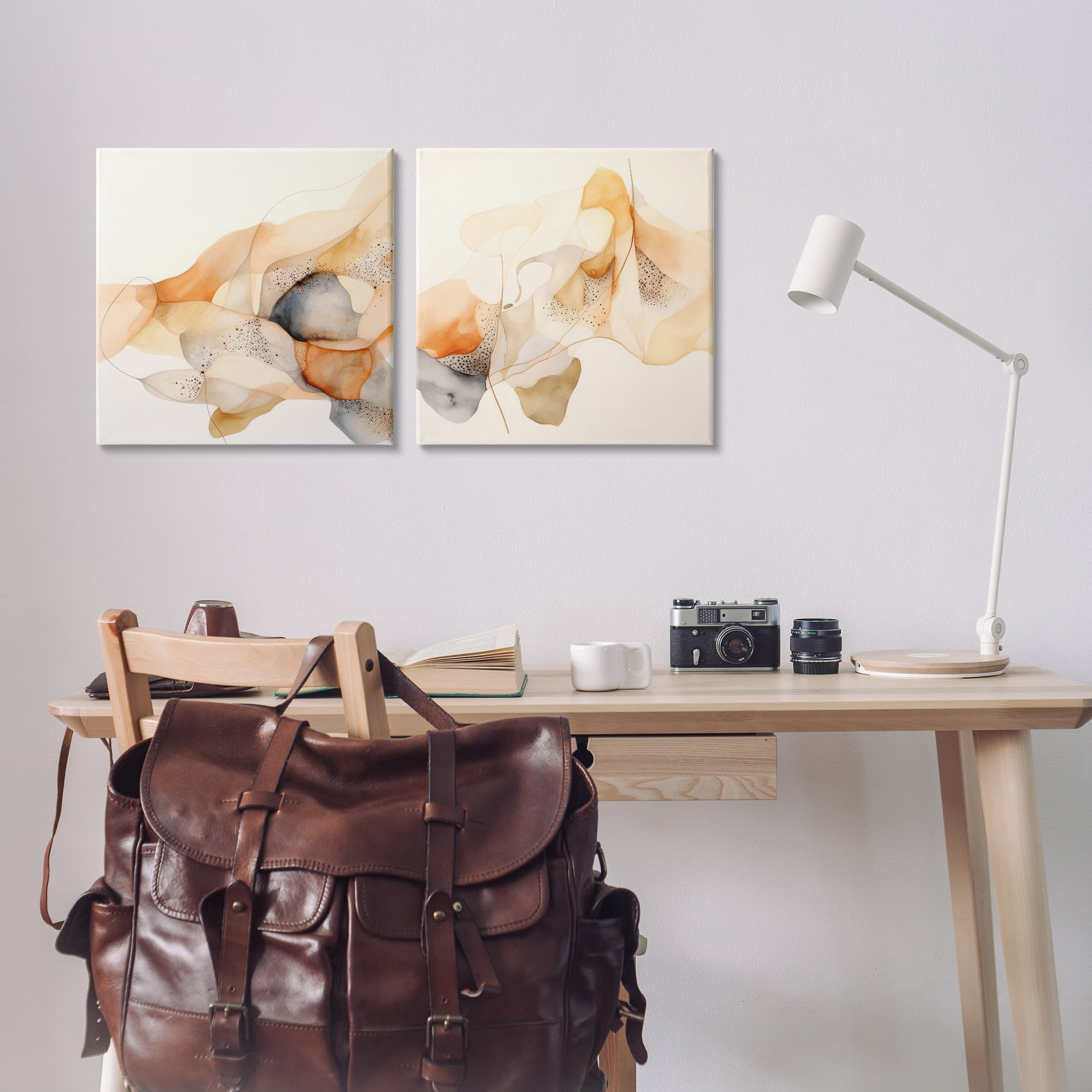 Stupell Industries Abstract Peach Watercolor Shapes Abstract Painting Wrapped Canvas Art Print Wall Art, 17 x 17, Set of 2