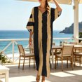 thumbnail image 6 of Uscallm Women Plus Size V Neck Short Sleeve Boho Flowy Striped Maxi Dresses Loose Casual Beach Vacation Swing Long Dresses with Elastic Waist, Gold 2XL, 6 of 8