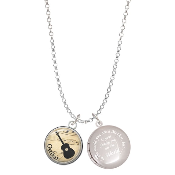 Delight Jewelry Silvertone Domed Music - Guitar To the World You are a Mother Locket Necklace