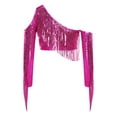 thumbnail image 3 of Miutii Girls One-Shoulder Sequins Dance Tops Tassel Sparkle Long Sleeve Crop Top Performance Outfits for 5-16 Years Hot Pink 10, 3 of 7
