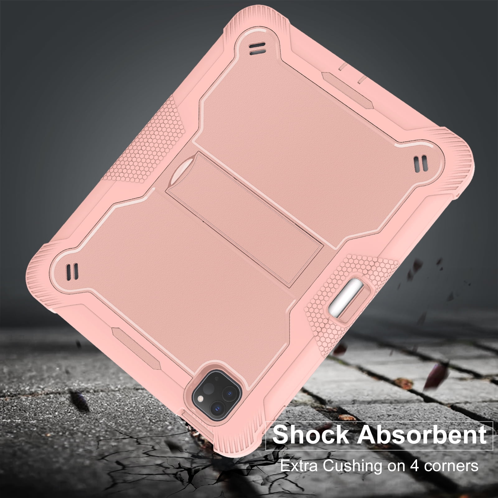 Casetego for iPad Pro 11 Inch Case M4 (2024) 5th Generation with Pencil Holder & Kickstand, Heavy Duty Military Grade Full-Body Shockproof Rugged Protective Cover for iPad Pro 11 Inch M4,Rose Gold