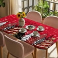 thumbnail image 3 of Christmas Trees Table Cloths for 5 Foot Rectangle Tables, Red Xmas Pine Tree Snowflake Plaid Patio Waterproof Elastic Fitted Tablecloths, Washable Rectangular Table Cover for Camping, 3 of 8