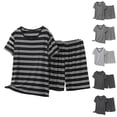 thumbnail image 2 of Bosfbaoi Plus Size 2 Piece Sets For Women Striped Short Sleeve V-Neck Top Elastic Waist Shorts Loungewear Sets Pajama Set, 2 of 5