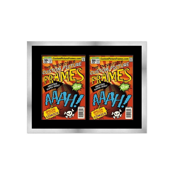 Silver Comic Book Frame with Black Mat - 2 Openings to Display 2 7.25"x10.5" Bronze Age Comic