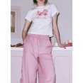 thumbnail image 2 of Women's Summer Casual Tops Short Sleeve Crop Tops Crewneck Tie Print Tshirts Loose Fit Shirts Blouse for Vacation, 2 of 6