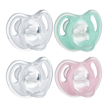 Tommee Tippee Ultra-Light Silicone Pacifier, Symmetrical One-Piece Design, BPA-Free Silicone Binkies, 0-6m, 4-Count