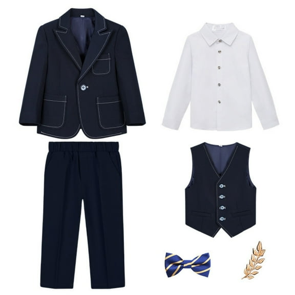 RMGVDSD Boys Suits 5 Piece Set Boys Suit For Kids Tuxedo Wedding Outfit Boy Formal Suits Slim Fit Suit Set Modern Fit Kids Tuxedo Suits 3-4 Years
