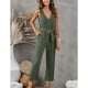 thumbnail image 2 of Women Deep V Neck Button Belted Jumpsuit Pure Color Fashionable Slimming Women Sleeveless Jumpsuit for Summer Green XXL, 2 of 6