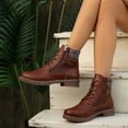 thumbnail image 5 of XUNKUSGA Ankle Boots for Women Classic Lace Up Side Zipper Low Heel Short Boots Comfortable Round Toe Quilted Panels Waterproof Motorcycle Boots for Fall Winter Brown 5.5, 5 of 6
