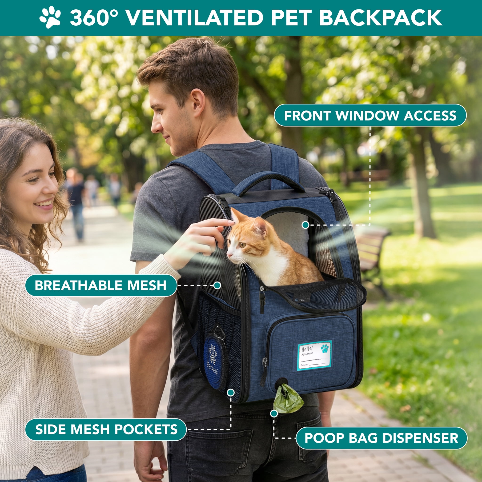 PetAmi Expandable Dog Backpack Carrier for Cats & Pets, Breathable Cat Carrier Backpack with Top Window & Multi-Entry, Ventilated Foldable Travel Carrier for Small Medium Pets up to 18 lbs, Navy