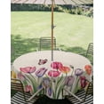 thumbnail image 3 of Tulips Spring Floral Table Cloth Round Tablecloth, Pastoral Flowers Butterfly Rustic Waterproof Wrinkleproof Table Cover with Umbrella Hole and Zipper for Party/Dining/Patio/Wedding 60 Inch, 3 of 9