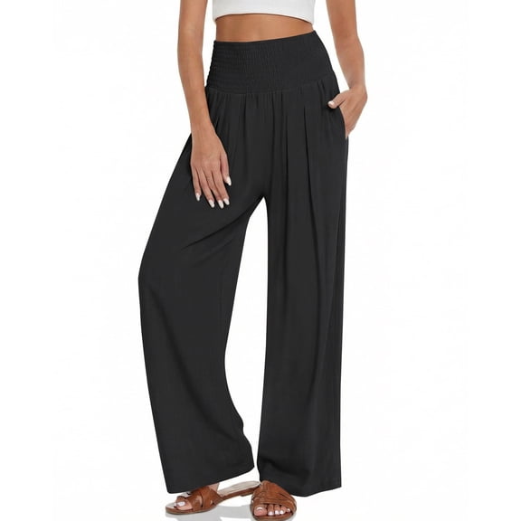 DOCVIT Womens Wide Leg Pants High Elastic Waist with Pockets Summer S-XXL