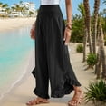 thumbnail image 5 of Fesfesfes Women's Loose Trousers Elastic Smocked High Waist Solid Color Ruffled Hem Full-Length Pants Casual Breathable Beach Wearing(Black#1,L), 5 of 8