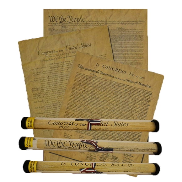Documents Of Freedom Bundle. Full Size Declaration Of Independence, United States Constitution And The Bill Of Rights.