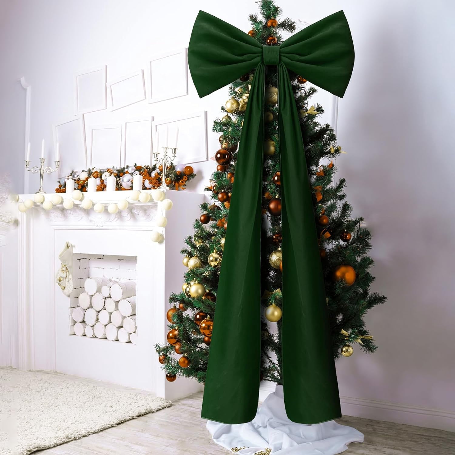 Guvpev 6FT Christmas Bows - Extra Large Deep Green Velvet Bows for Christmas Tree Decor, Giant Xmas Tree Toppers Bows for Home, Windows, Mantel, Birthday, Wedding, Valentine's Day Party Decorations