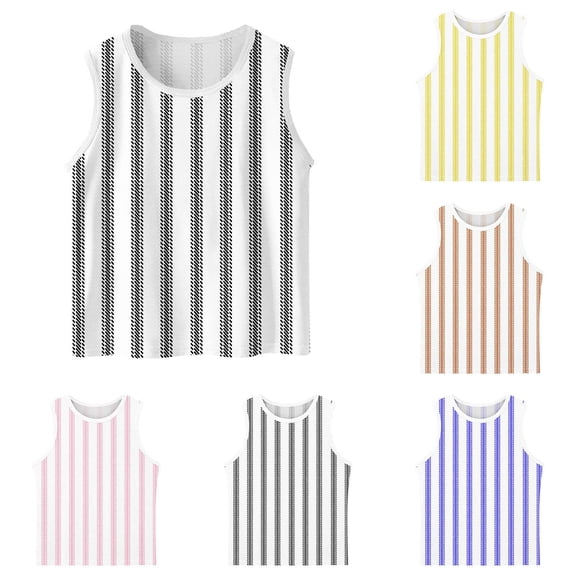 SROBPTY Teen Boys and Girls Tank Tops Print Crew Neck Striped Soft Breathable Summer Shirts for 3-15Y